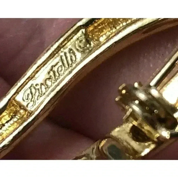 Vintage Piscitelli Brooch Modernist Swirl Shiny Gold Plated 70s Broach 3" Long - Picture 4 of 6